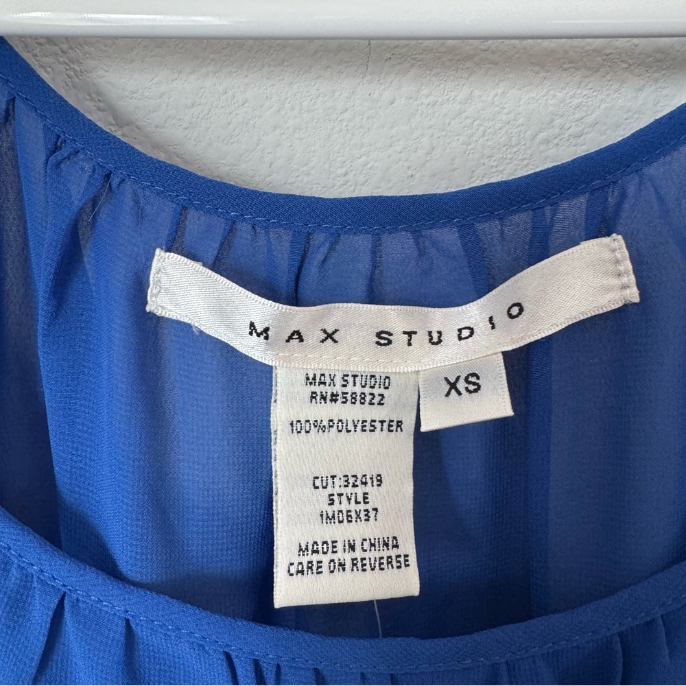 NWT Max Studio Blouse Cobalt Blue Size XS Tiers Jewel Tone Sheer Office Casual - Picture 9 of 11